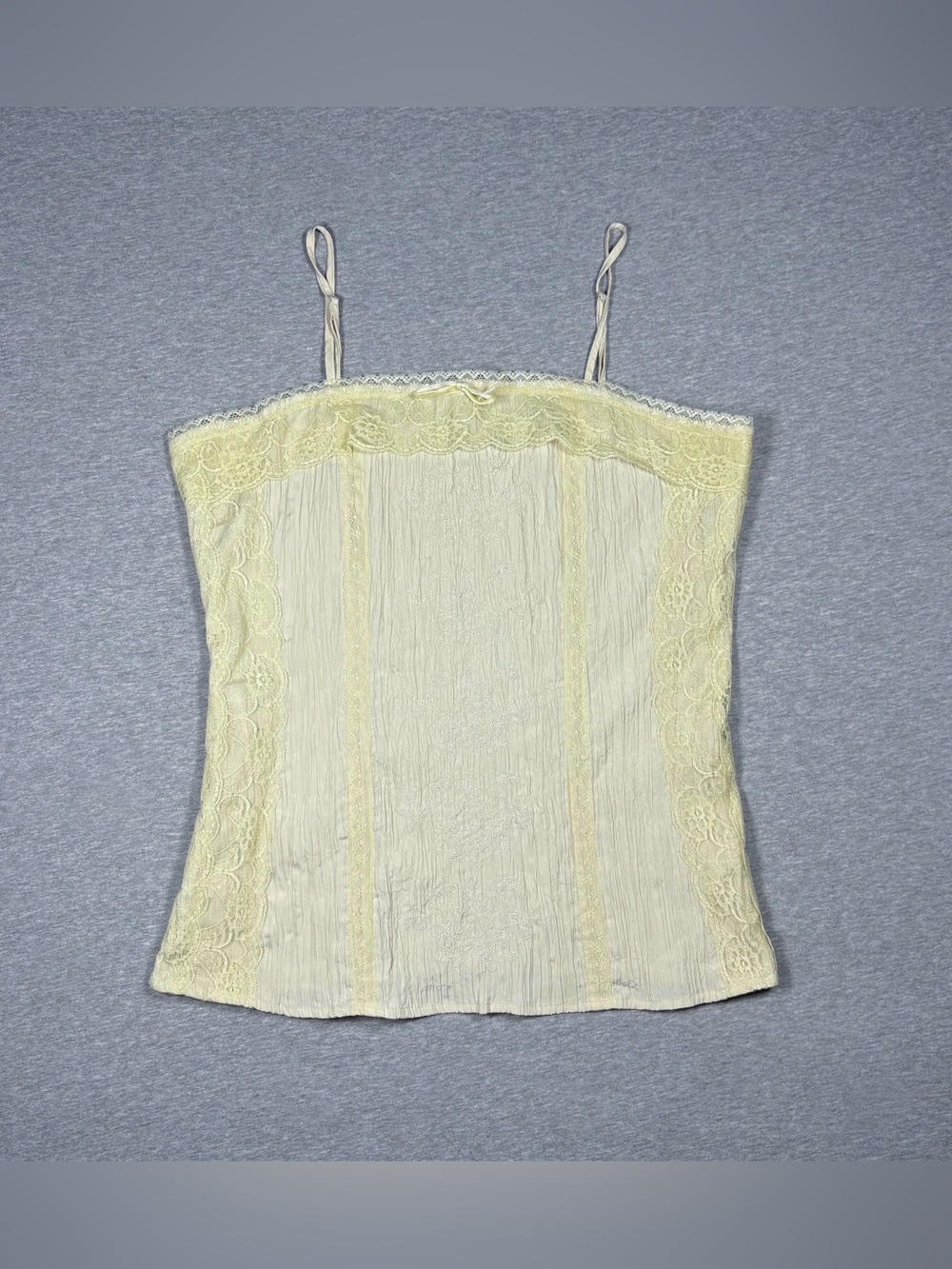 Y2K Coquette Lace Embroidered Cami Womens Large Tan/Yellow Bustier Corset Style